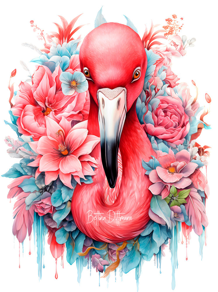 Flamingo in Sommerblumen