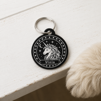Schwarze Hundemarke mit Einhorn Gravur