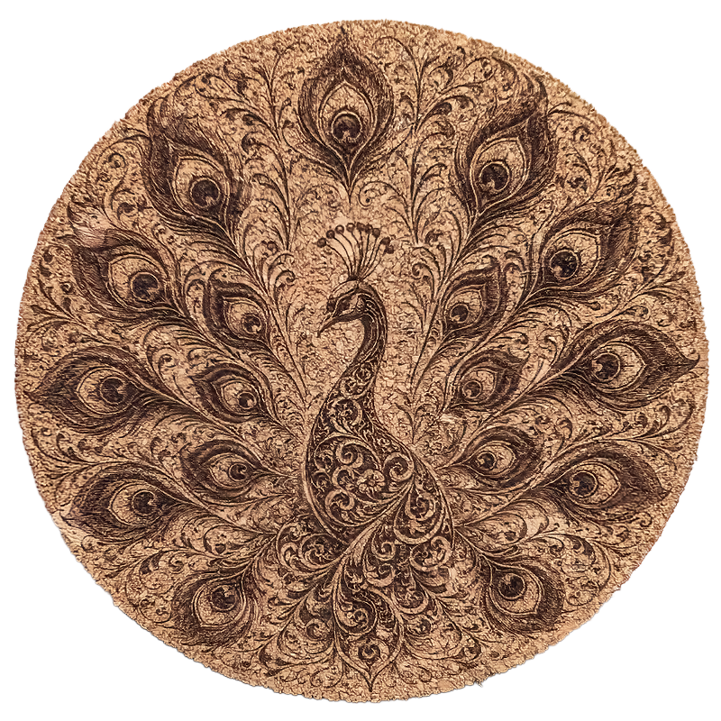 Korkuntersetzer Pfau Mandala single
