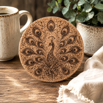 Korkuntersetzer | Pfau Mandala
